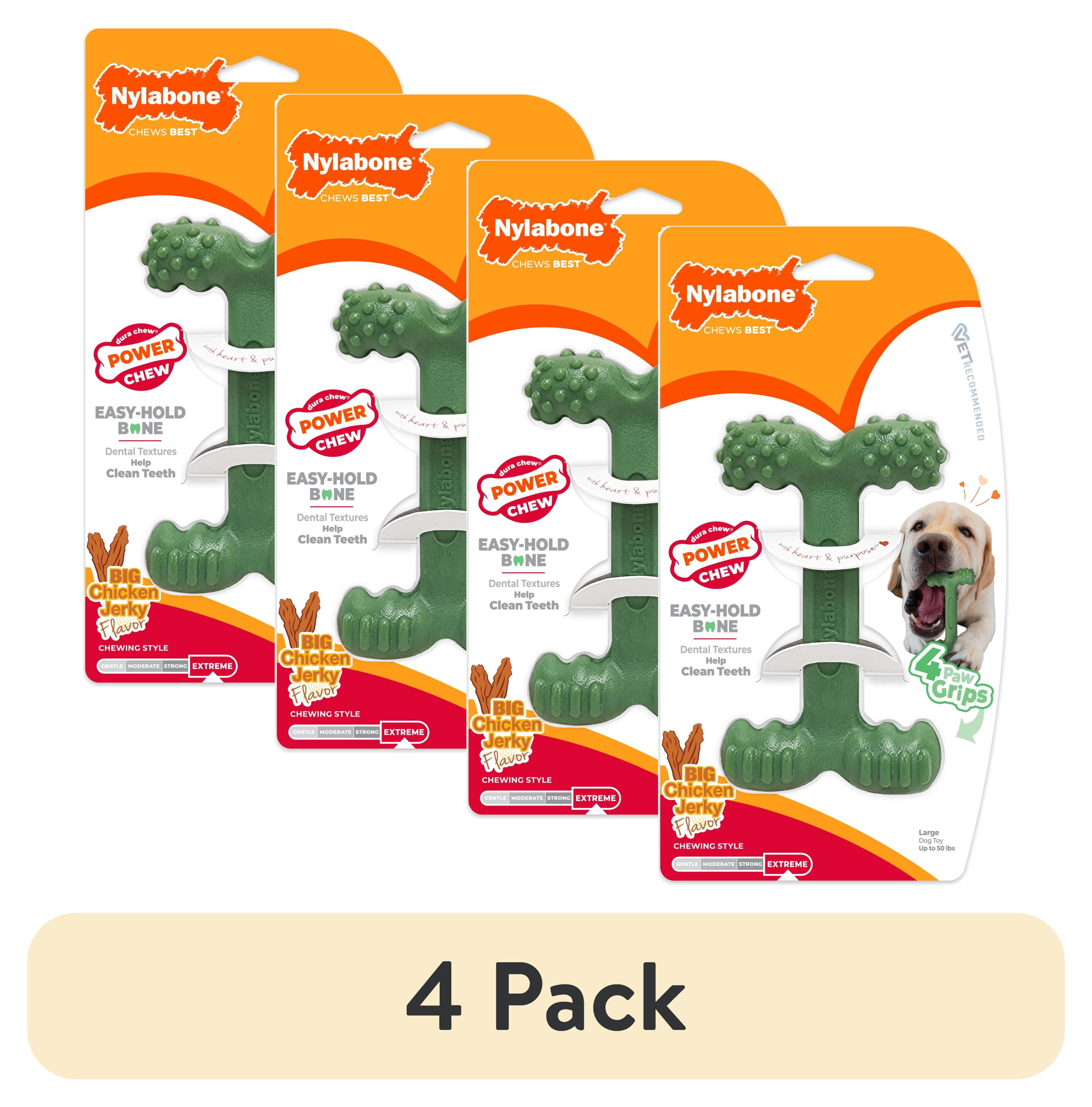 (4 pack) Nylabone Power Chew Easy Hold Bone Dog Toy, Dog Chew Toy, Chicken Jerky Flavor, Large, 1 Count