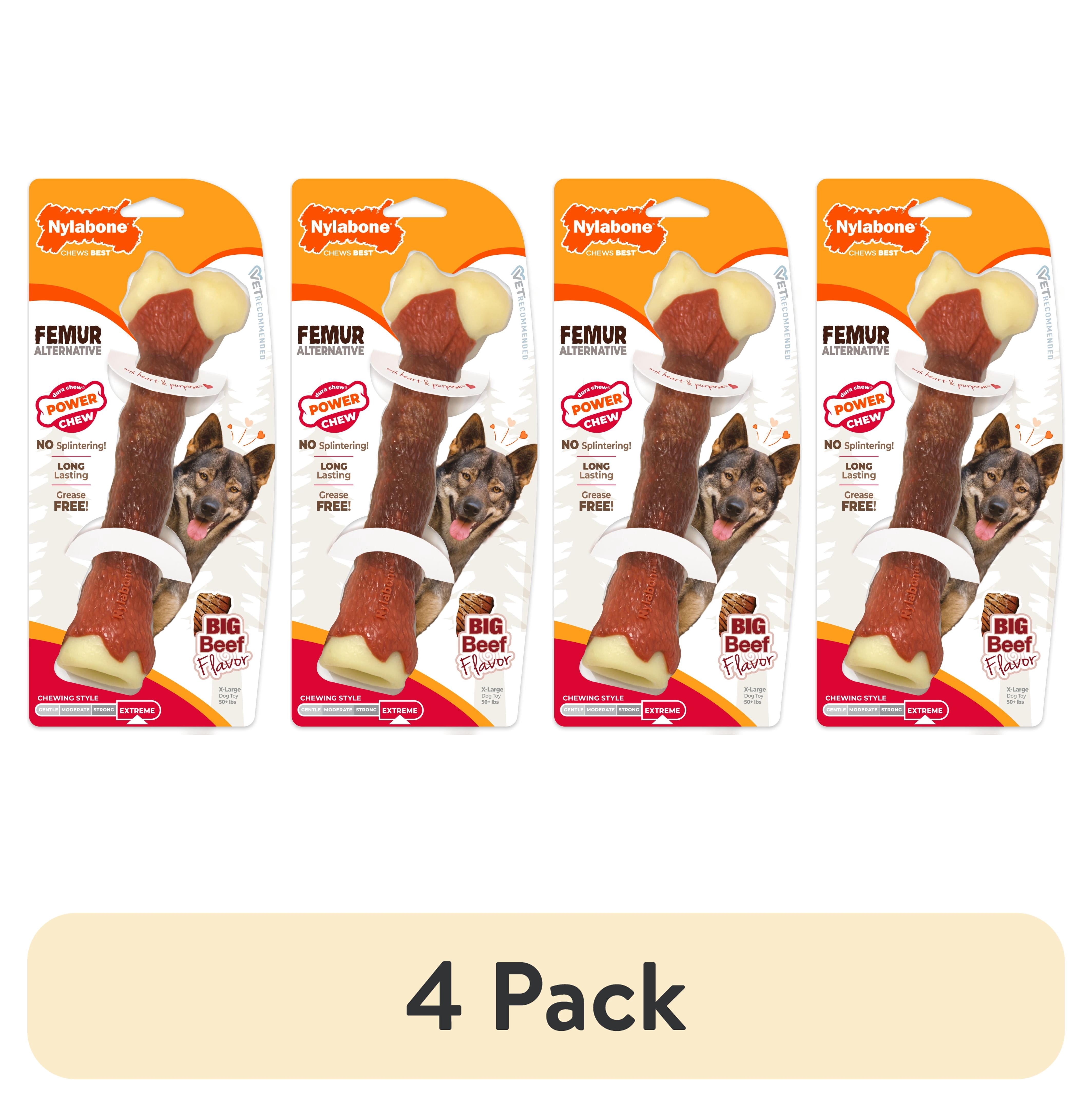 (4 pack) Nylabone Power Chew Femur Bone Alternative Dog Toy, Dog Chew Toy, Beef Flavor, X-Large, 1 Count