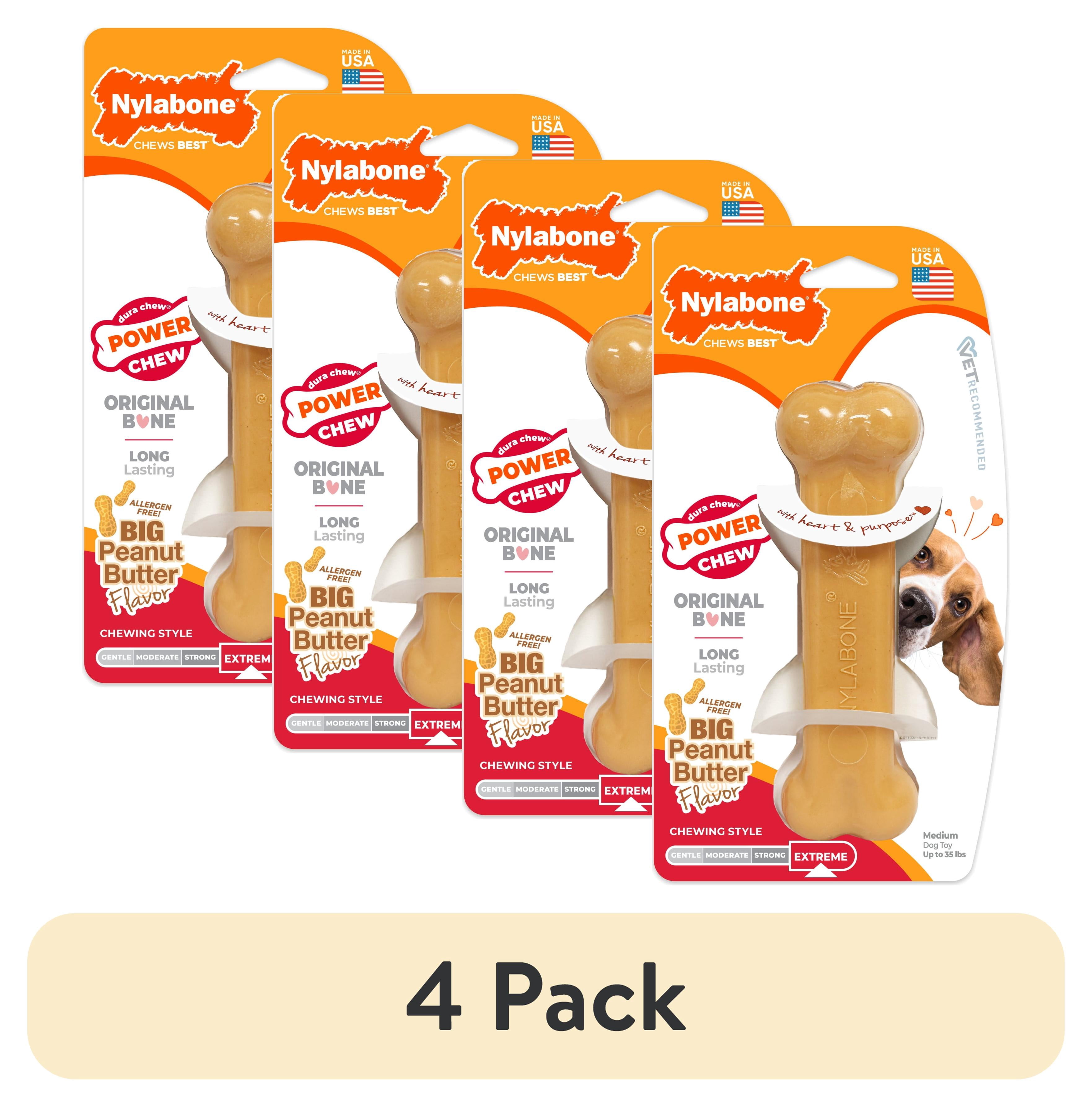 (4 pack) Nylabone Power Chew Original Bone Dog Toy, Dog Chew Toy, Peanut Butter Flavor, Medium, 1 Count