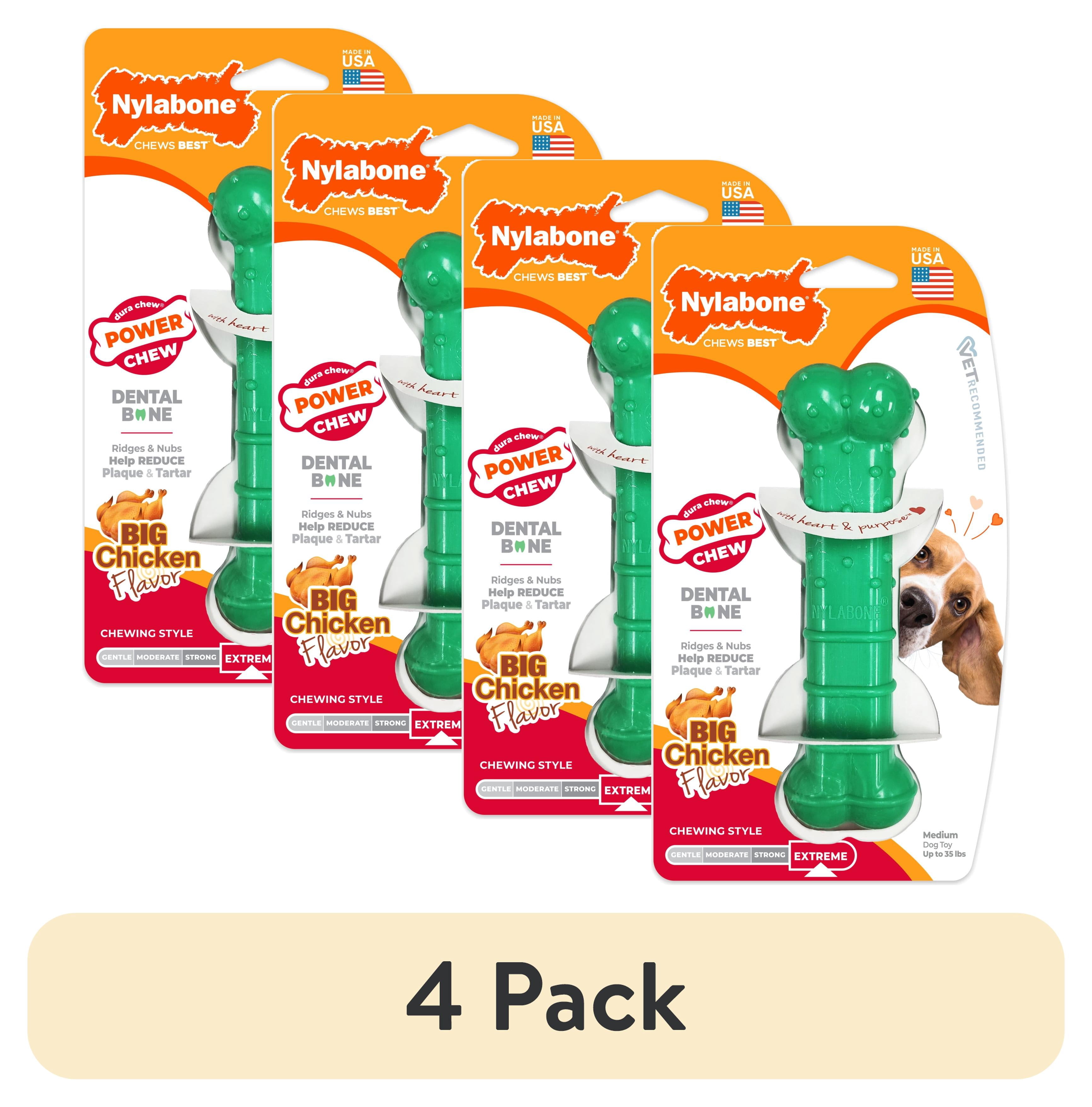(4 pack) Nylabone Power Chew Textured Bone Dog Toy, Dog Chew Toy, Chicken Flavor, Medium, 1 Count