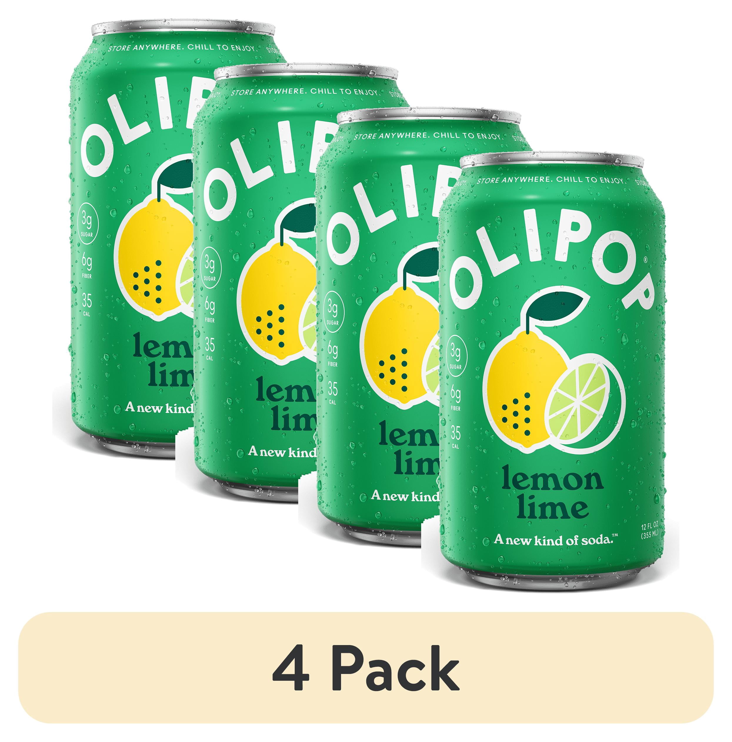 (4 pack) OLIPOP 6g Fiber Prebiotic Soda, Lemon Lime, 12 fl oz, Single, Shelf Stable