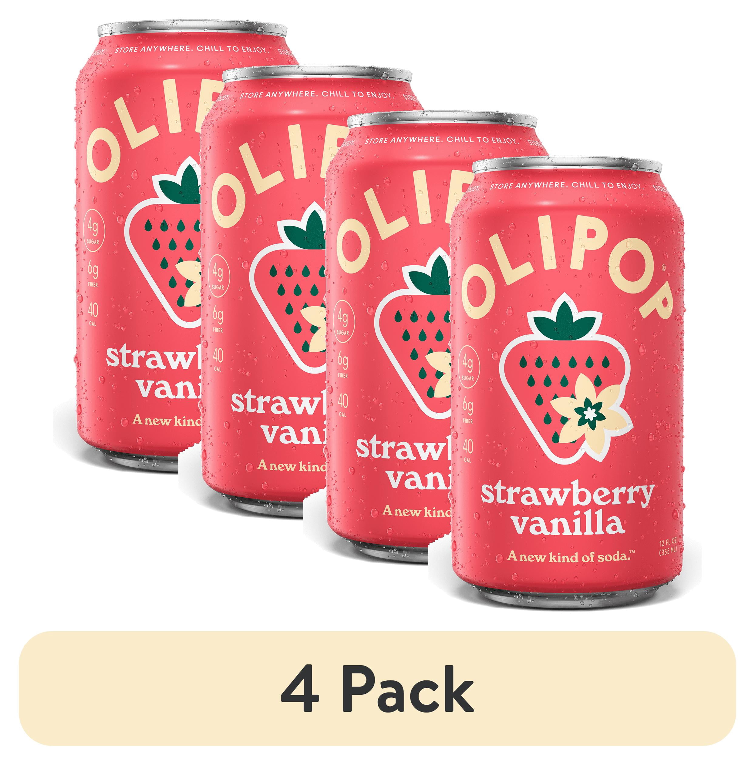 (4 pack) OLIPOP 6g Fiber Prebiotic Soda, Strawberry Vanilla, 12 fl oz, Single, Shelf Stable