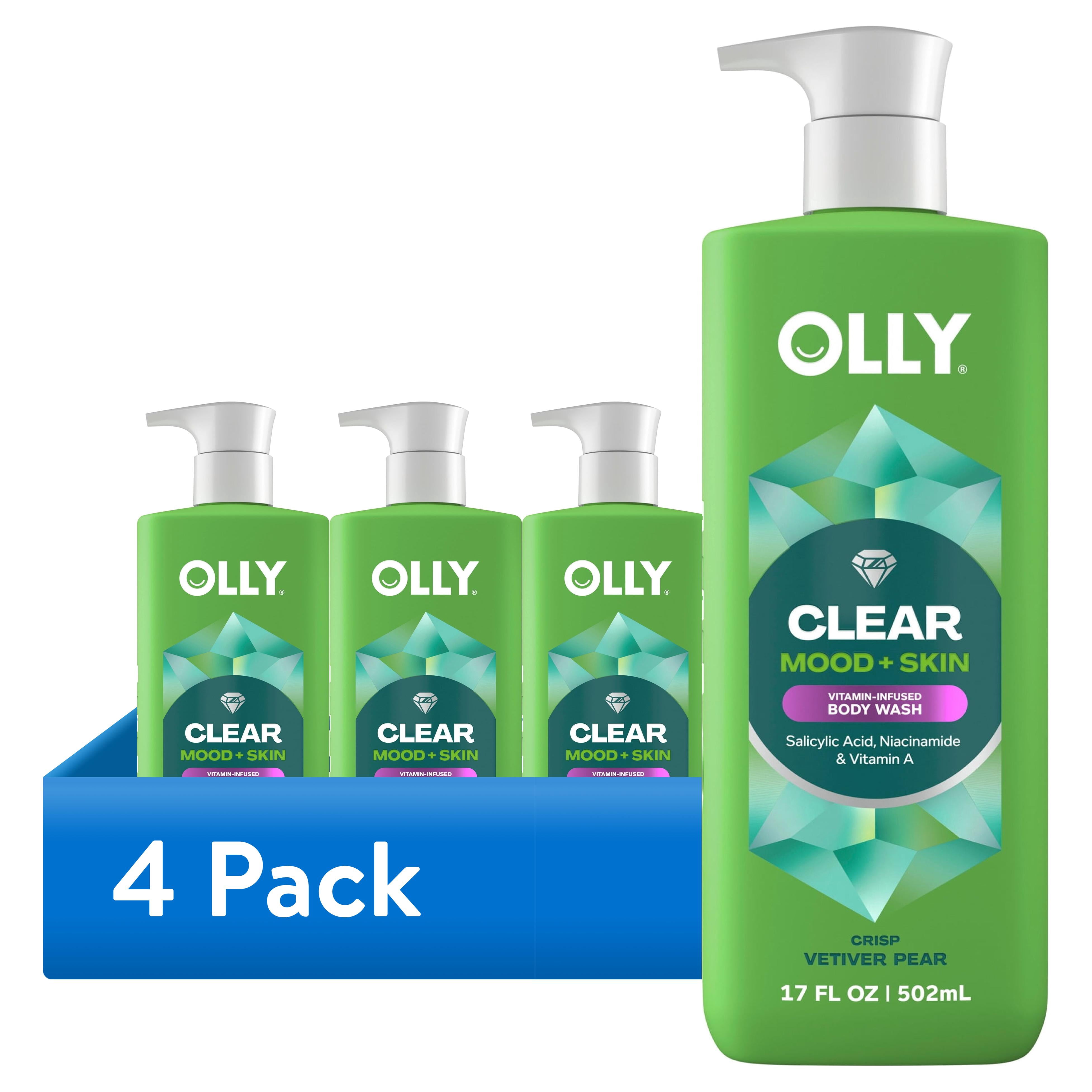 (4 pack) OLLY Body Wash With Salicylic Acid, Niacinamide & Vitamin A Clear Mood + Skin For Smoother Skin ,17 fl oz