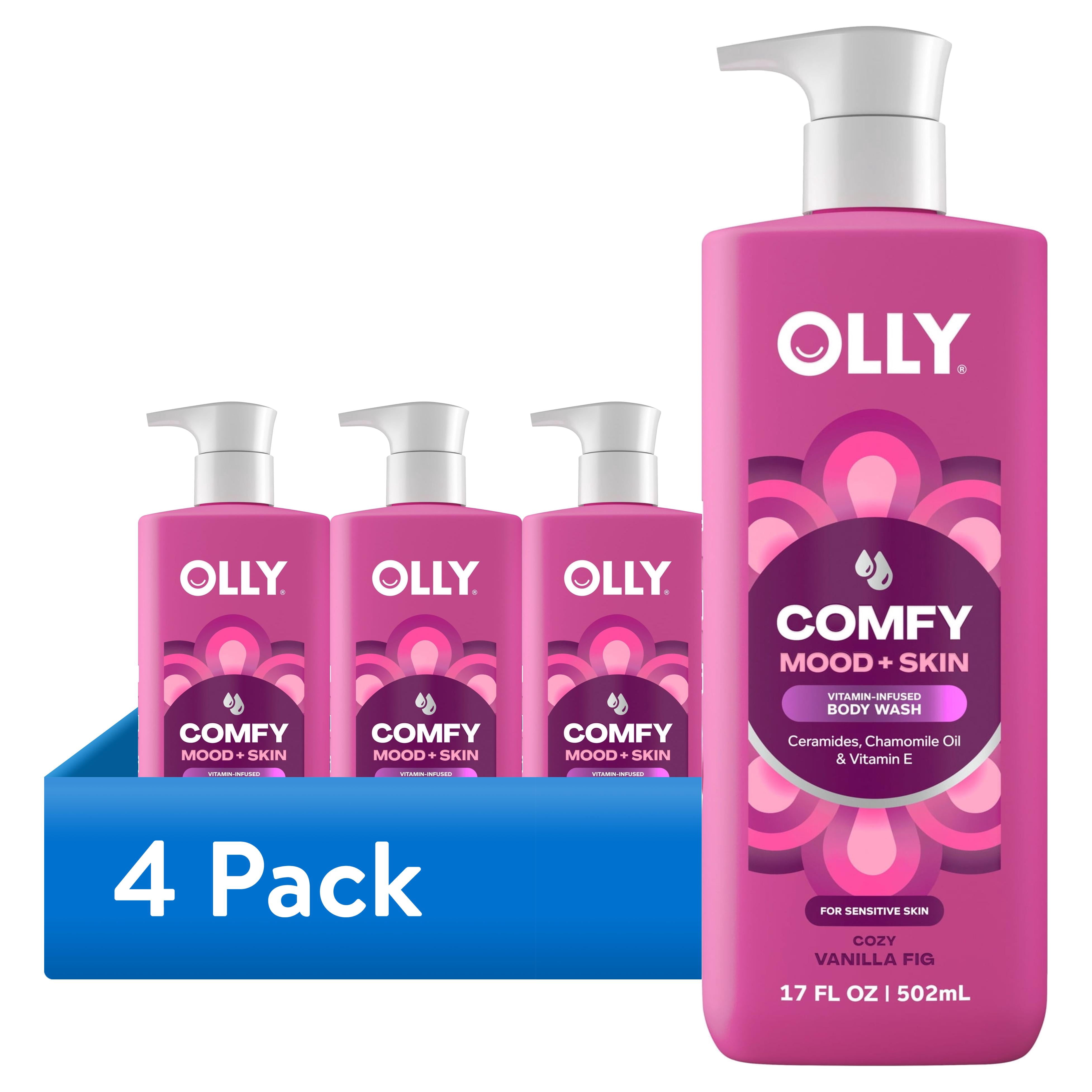(4 pack) OLLY Body Wash with ceramides, chamomile oil & vitamin E Comfy Mood + Skin to Hydrate & Nourish Skin, 17 Fl Oz