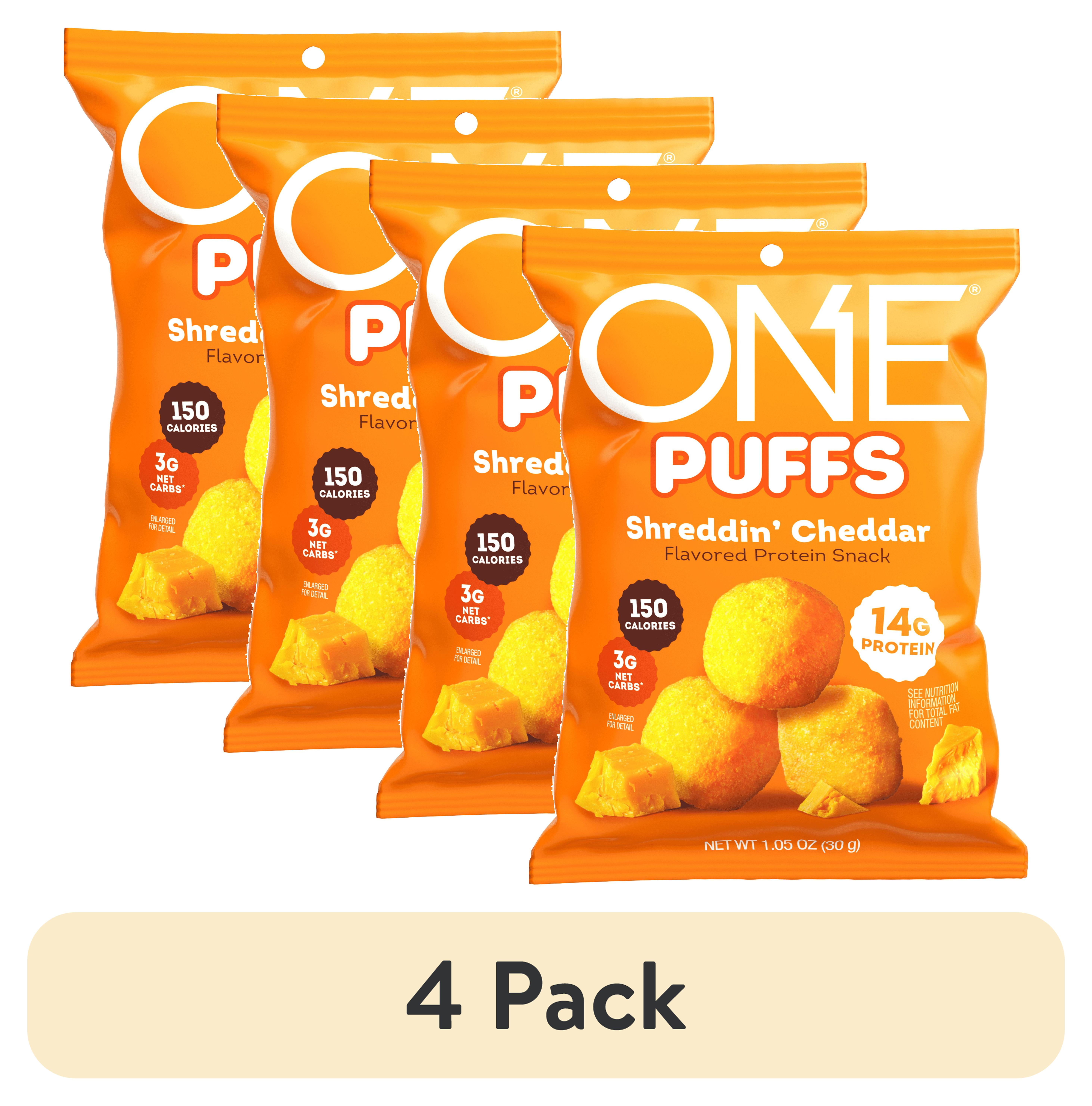 (4 pack) ONE Puffs Shreddin' Cheddar Protein Puff, 14g Protein, 1.05 oz