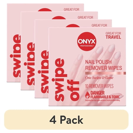 (4 pack) ONYX Professional® 2-in-1 Acetone Remover Wipes, Travel-Friendly, 10 Count
