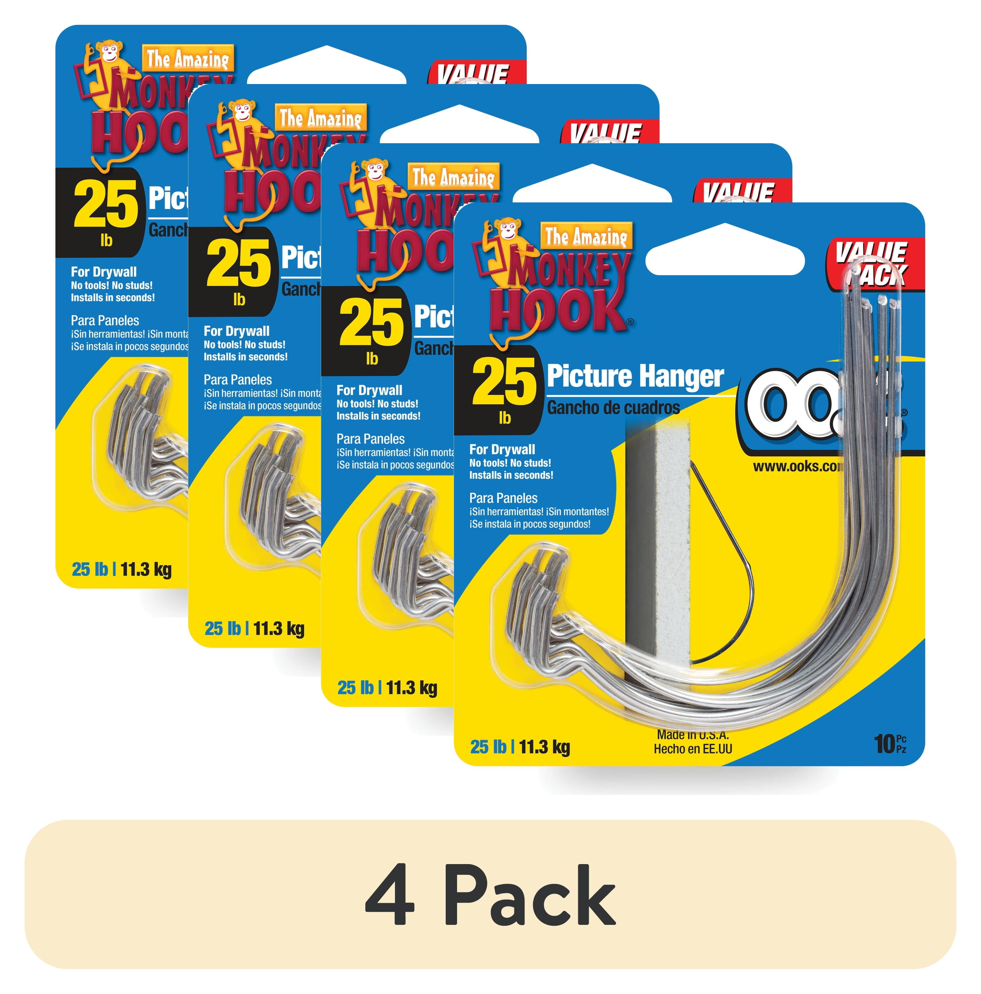 4 pack) Ook Monkey Hook Picture Hangers, Spring Steel Picture