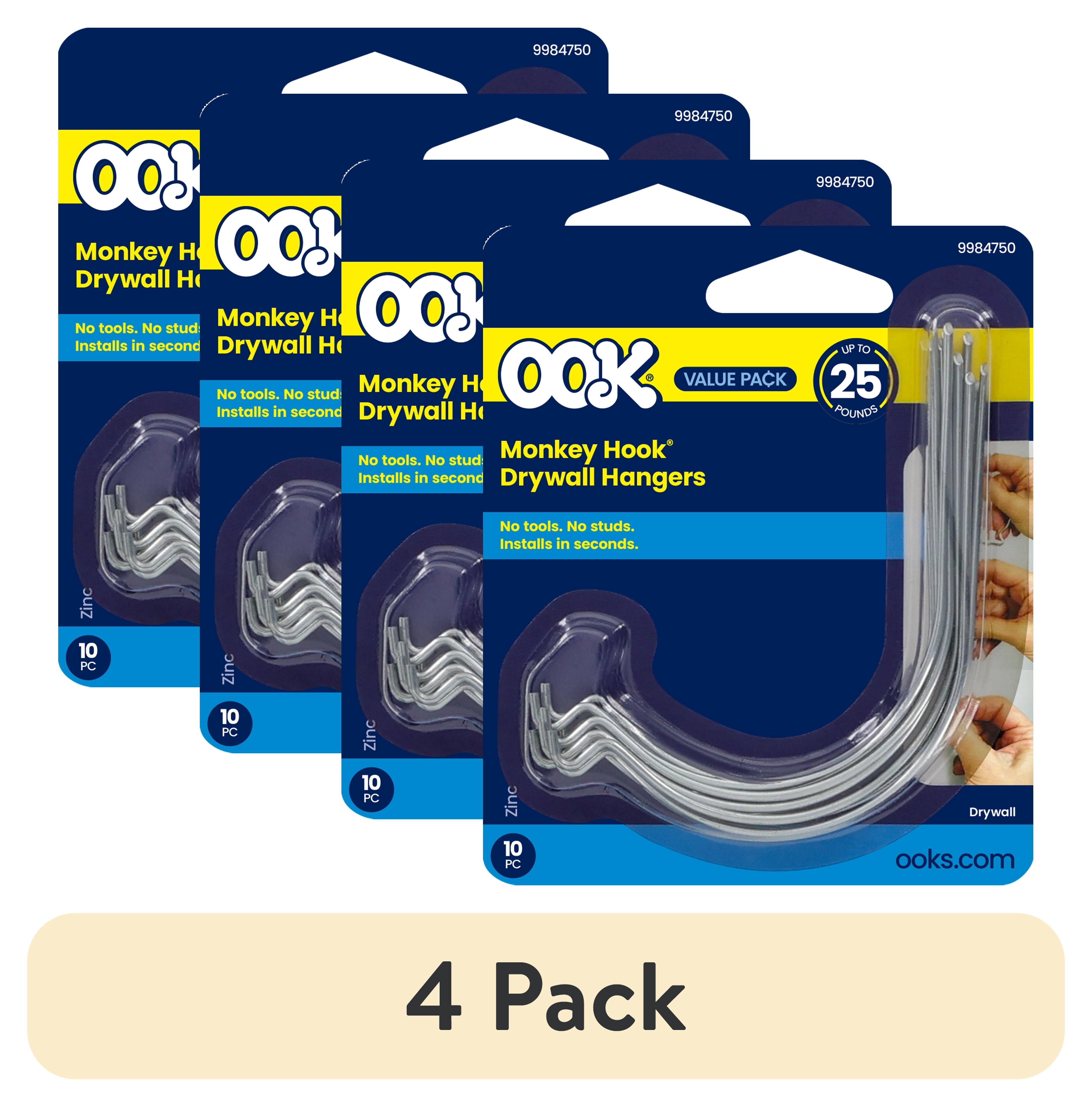 4 pack) Ook Monkey Hook Picture Hangers, Spring Steel Picture