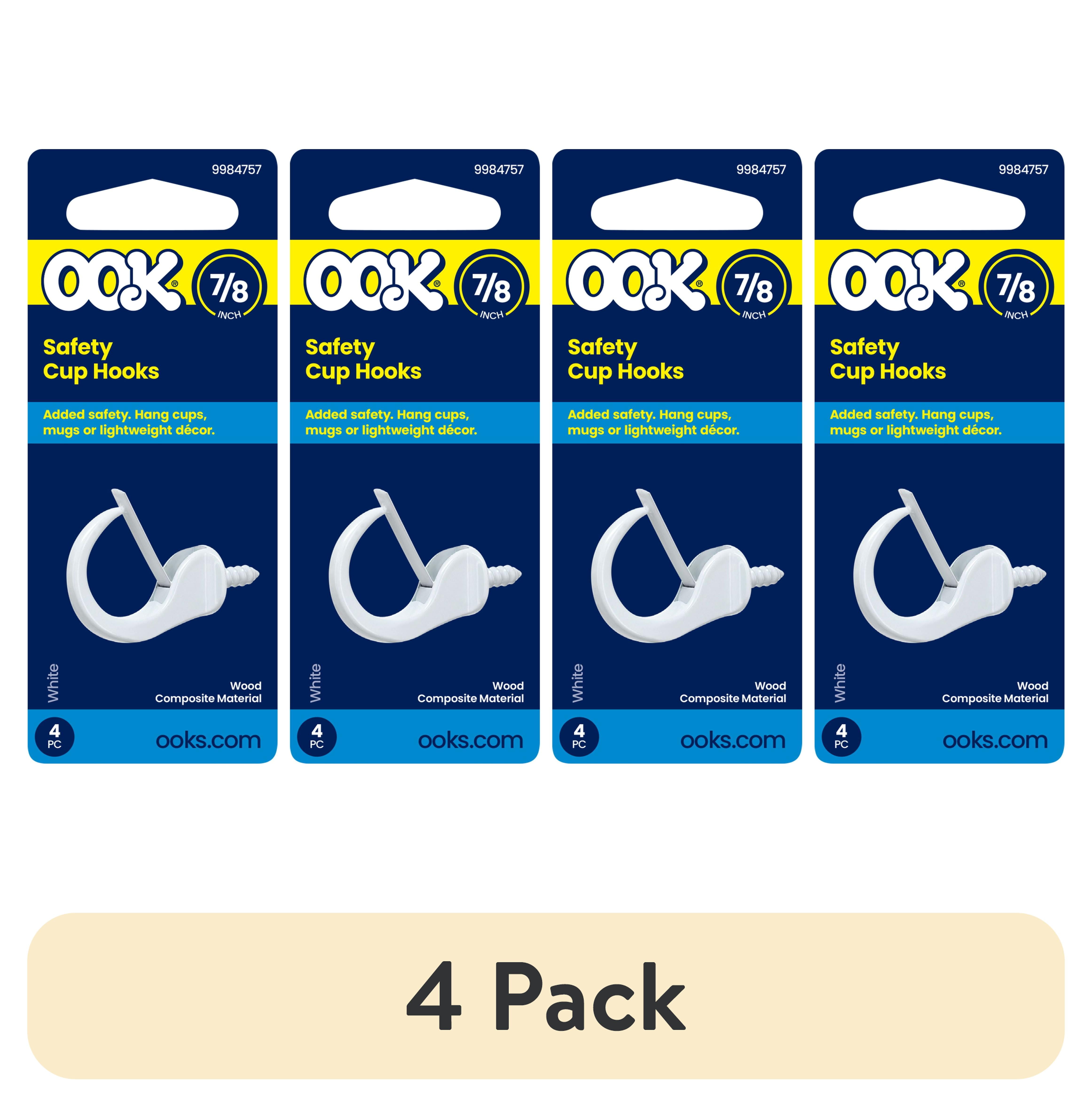 (1 pack) Ook Safety Cup Hooks, 7/8", 0.5 lbs, Screw Hooks, Steel, White, 4 pack