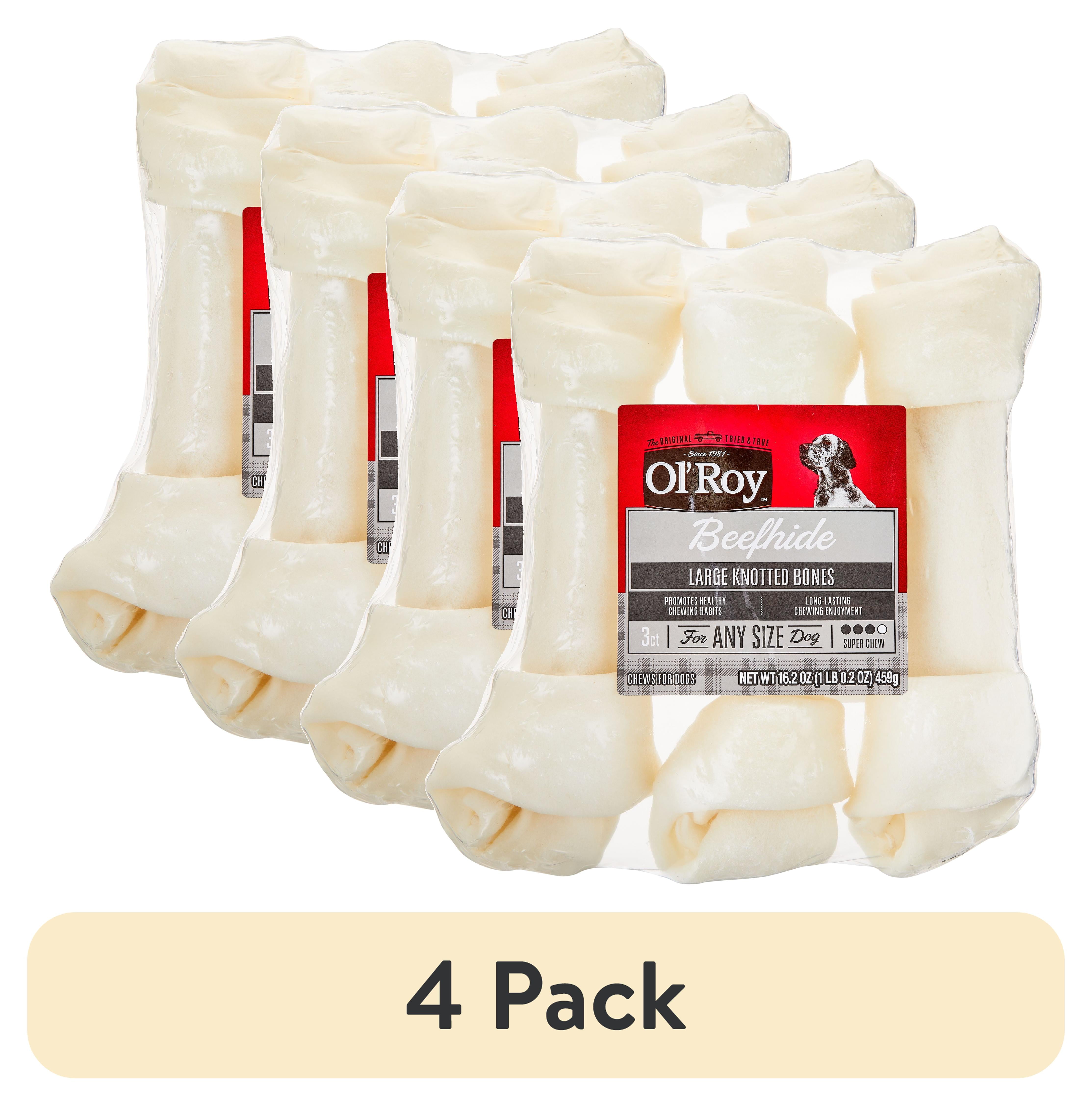 (4 pack) Ol' Roy Beefhide Large Knotted Bones Chews for Any Size Dogs, 16.2 oz, 3 Count