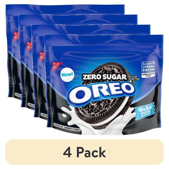 (4 pack) OREO Zero Sugar Chocolate Sandwich Cookies, 10 Snack Packs (2 Cookies Per Pack)