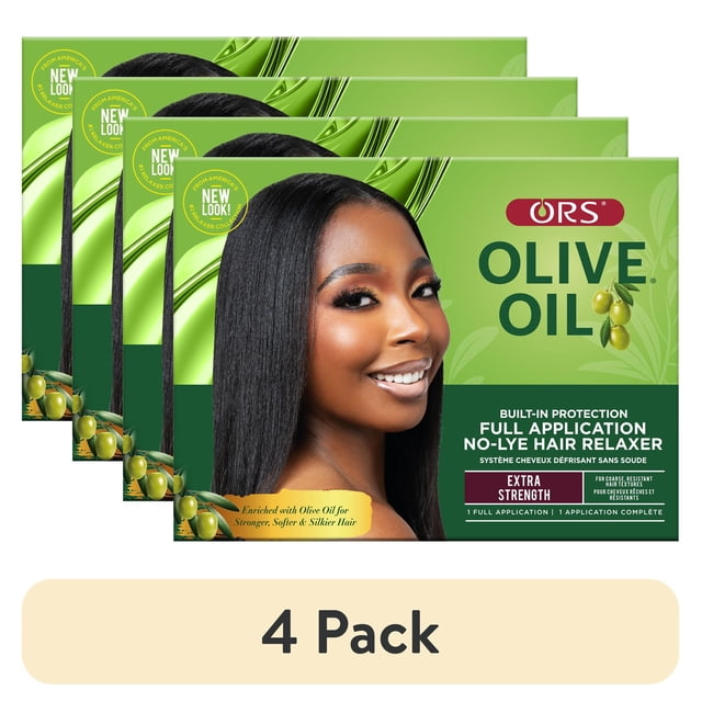 (4 pack) ORS Olive Oil Built-in Protection No-Lye Hair Relaxer, Extra Strength, 1 Application