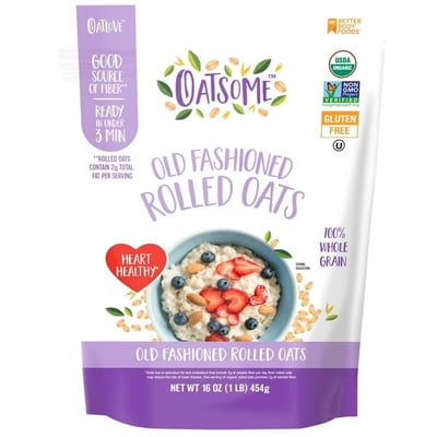 (4 pack) Oatsome Organic & Gluten-Free Rolled Oats, 1lb Bag