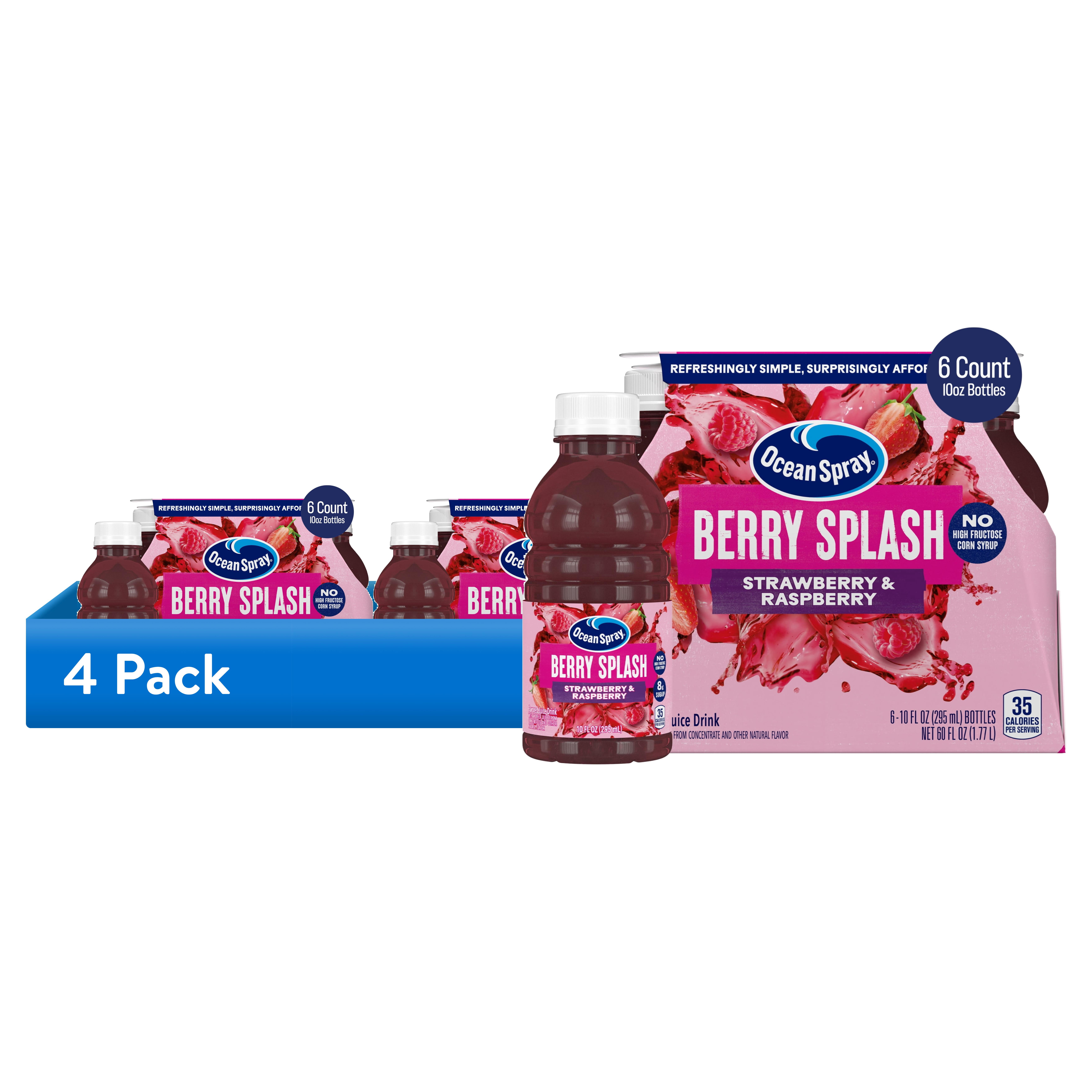 (4 pack) Ocean Spray® Berry Splash – Strawberry & Raspberry 10 fl oz Bottle, 6Pack