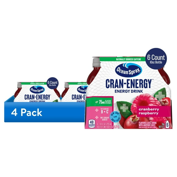 (4 pack) Ocean Spray Cran-Energy Cranberry Raspberry Juice Drinks, 10 fl oz Bottles, 6 Count