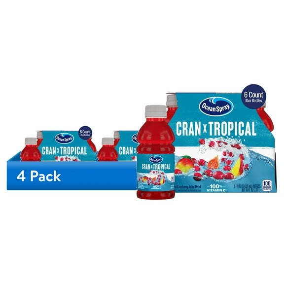 (4 pack) Ocean Spray Cran-Tropical Cranberry Tropical Juice Drinks, 10 fl oz Bottles, 6 Count