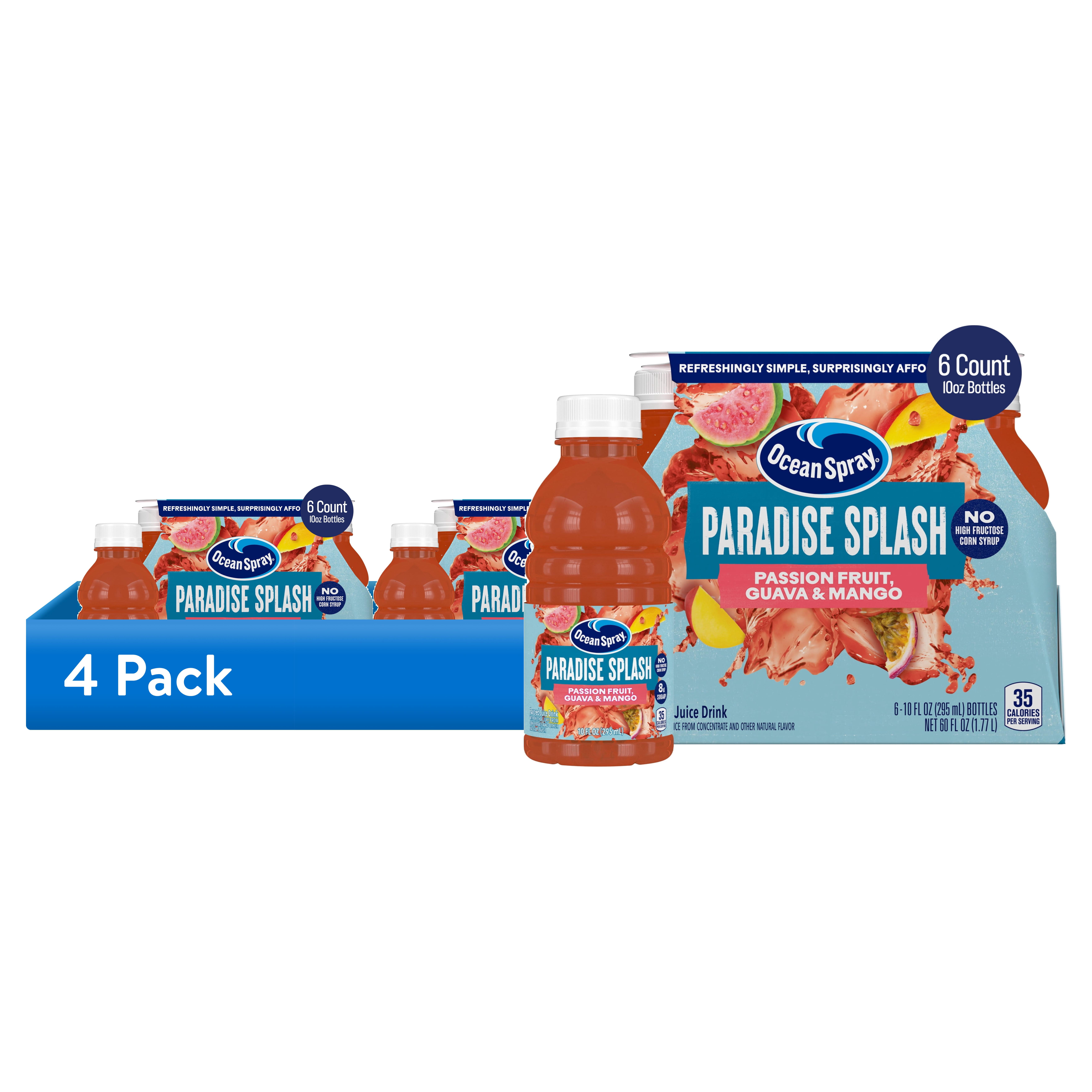 (4 pack) Ocean Spray® Paradise Splash – Passionfruit, Guava & Mango 10 fl oz Bottle, 6 Pack