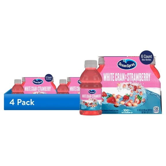 (4 pack) Ocean Spray White Cranberry -Strawberry Juice Drink, 10 fl oz Bottle, 6 count