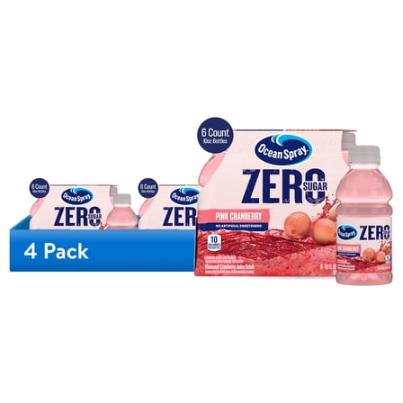 (4 pack) Ocean Spray® ZERO Sugar Pink Cranberry Juice Drink, 10 Fl Oz Bottle, 6 Count