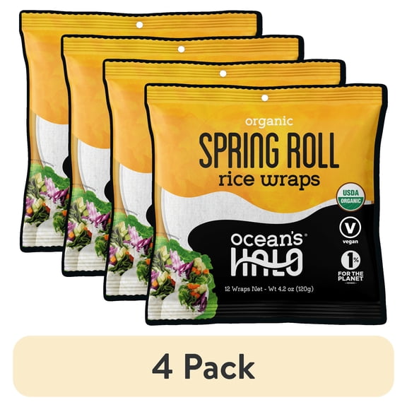 (4 pack) Ocean's Halo Organic Spring Roll Rice Paper Wrap, Shelf-Stable, 4.2 oz