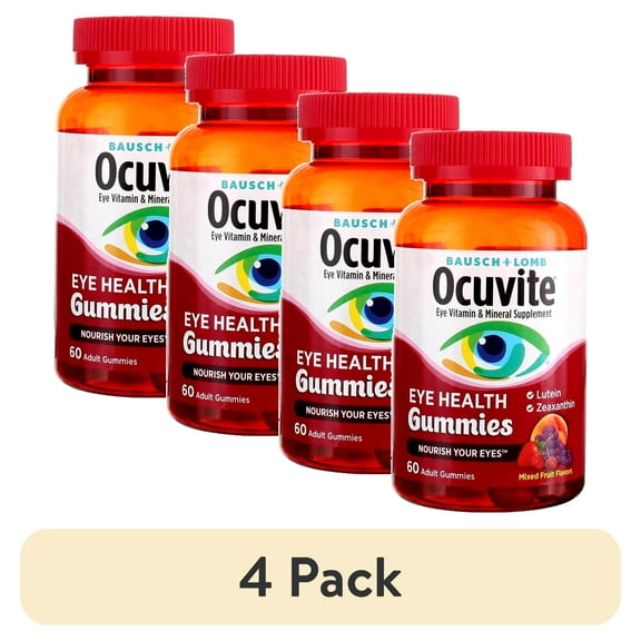 (4 pack) Ocuvite Adult Gummies, Protects Eye Health, Mixed Fruit Flavor, Dietary Supplement, 60 ct