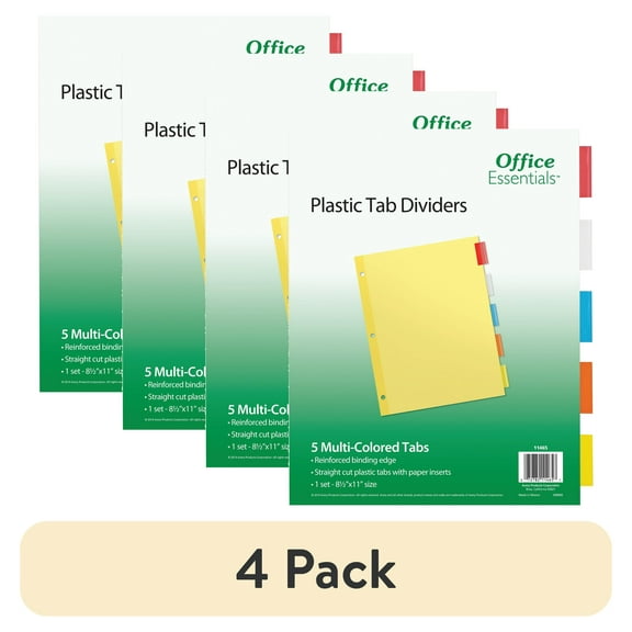 (4 pack) Office Essentials Insertable Dividers, 5 Tab, Multicolor, 1 Set (11465)