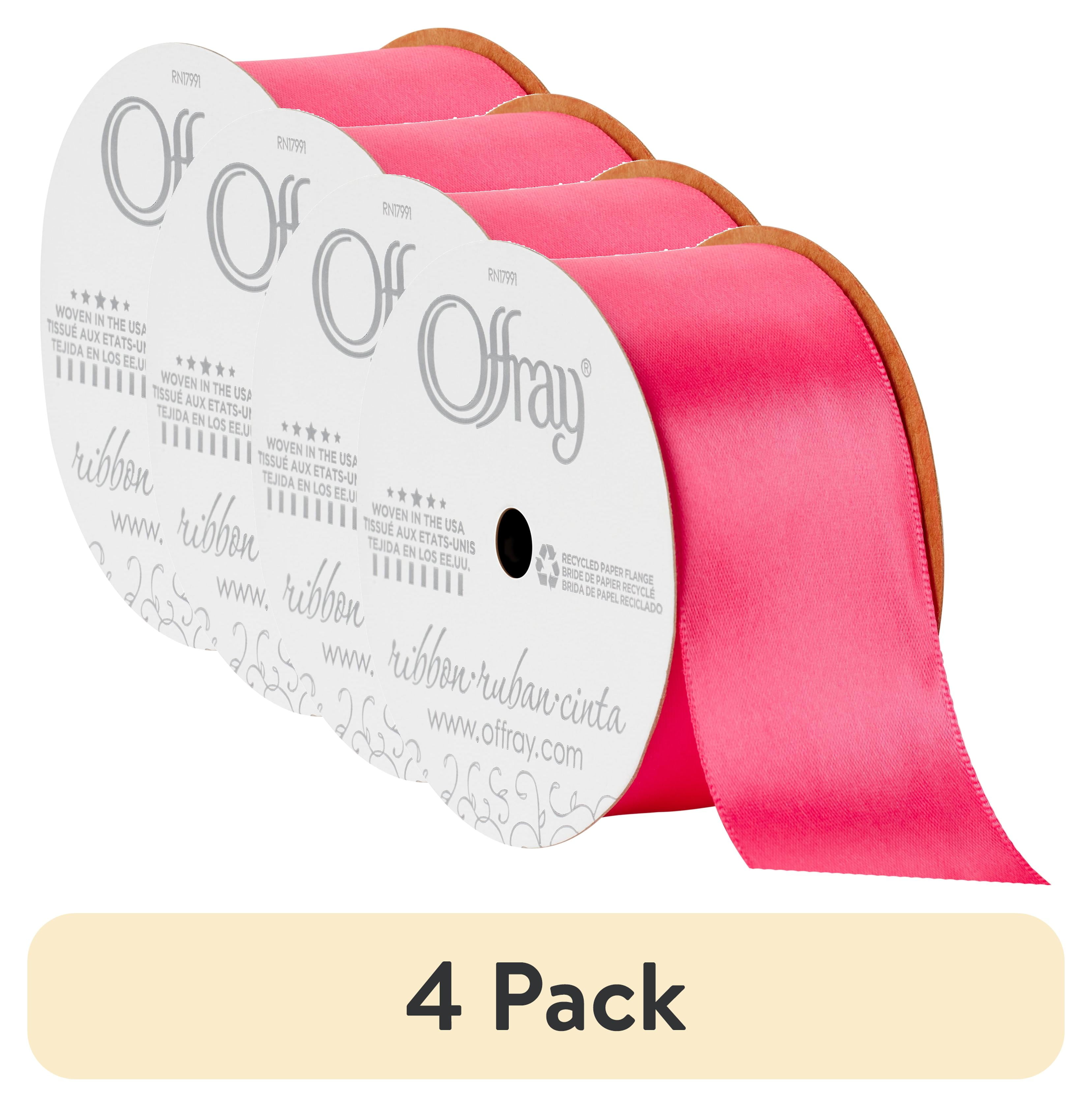 (4 pack) Offray 1.5" x 12' Single Face Satin Shocking Pink Ribbon, 1
