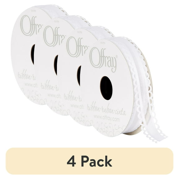 (4 pack) Offray 5/8 inch white options ribbon, 9 feet, 1 each