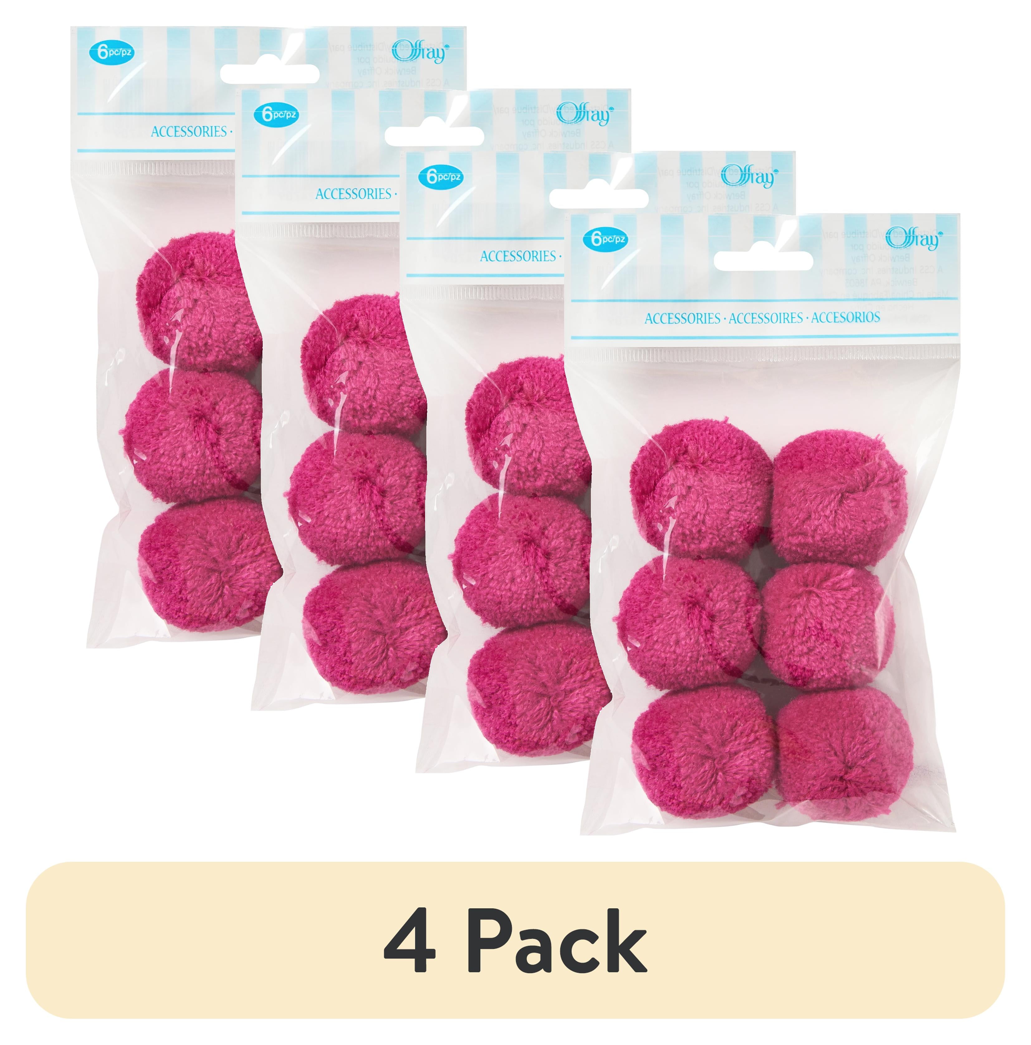 (4 pack) Offray Hot Pink 3 inch Acrylic Yarn Pom Pom great for hanging on a handbag or any other craft project, 1 Each