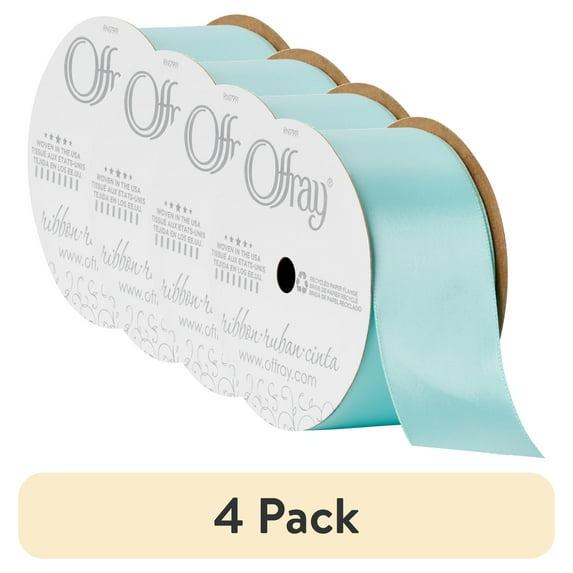 (4 pack) Offray Ribbon, Aqua Blue 1 1/2 inch Single Face Satin Polyester Ribbon, 12 feet