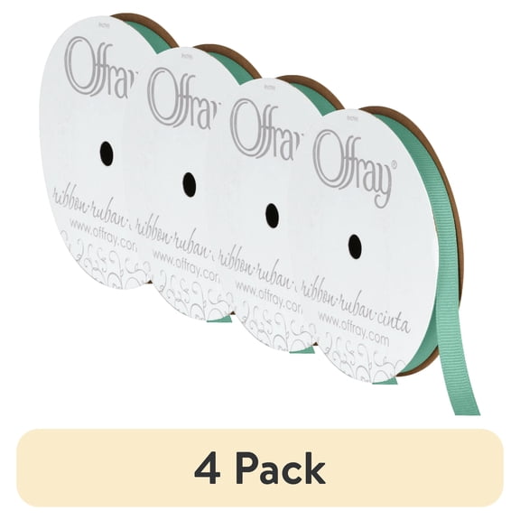 (4 pack) Offray Ribbon, Aqua Blue 3/8 inch Grosgrain Polyester Ribbon for Sewing, Crafts, and Gifting, 18 feet, 1 Each