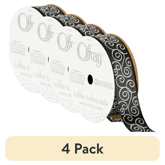 (4 pack) Offray Ribbon, Black 7/8 inch Single Face Satin Polyester Ribbon, 9 feet