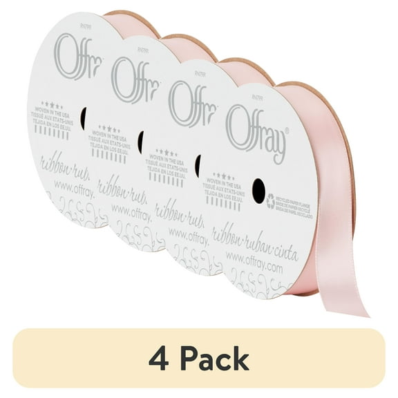 (4 pack) Offray Ribbon, Carnation Pink 5/8 inch Single Face Satin Polyester Ribbon, 18 feet