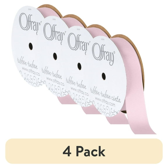 (4 pack) Offray Ribbon, Carnation Pink 7/8 inch Grosgrain Polyester Ribbon, 18 feet