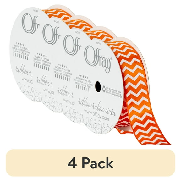 (4 pack) Offray Ribbon, Chevron Torrid Orange 7/8 inch Single Face Satin Polyester Ribbon, 9 feet