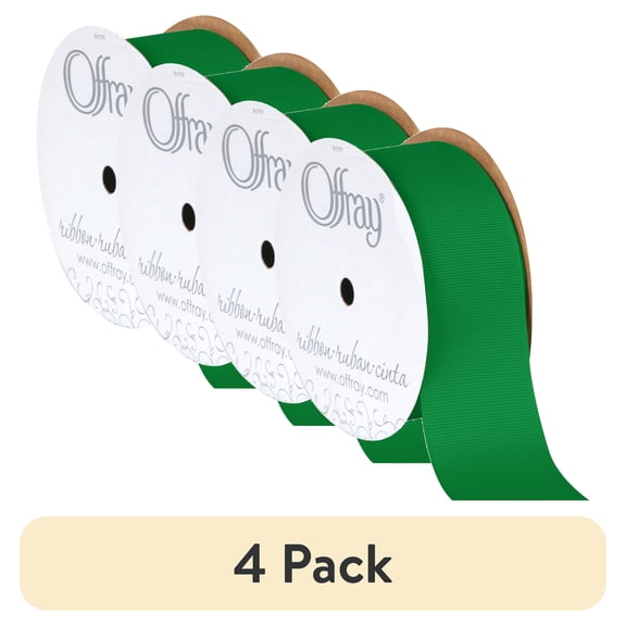 (4 pack) Offray Ribbon, Emerald Green 1 1/2 inch Grosgrain Polyester Ribbon, 12 feet