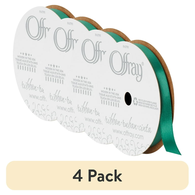 4 pack) Offray Ribbon, Forest Green 3/8 inch Single Face