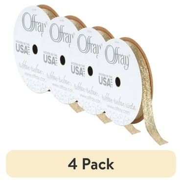 (4 pack) Offray Ribbon, Gold 3/8 inch Galena Metallic Ribbon, 9 feet