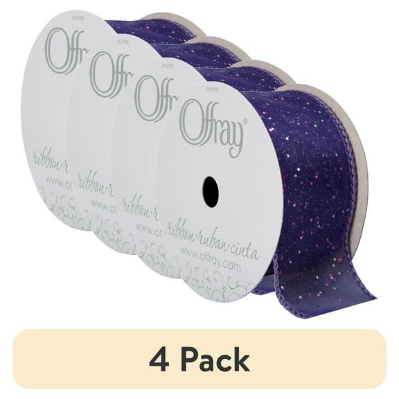 (4 pack) Offray Ribbon, Grape Purple 1 1/2 inch Wired Edge Sheer Polyester Ribbon, 9 feet