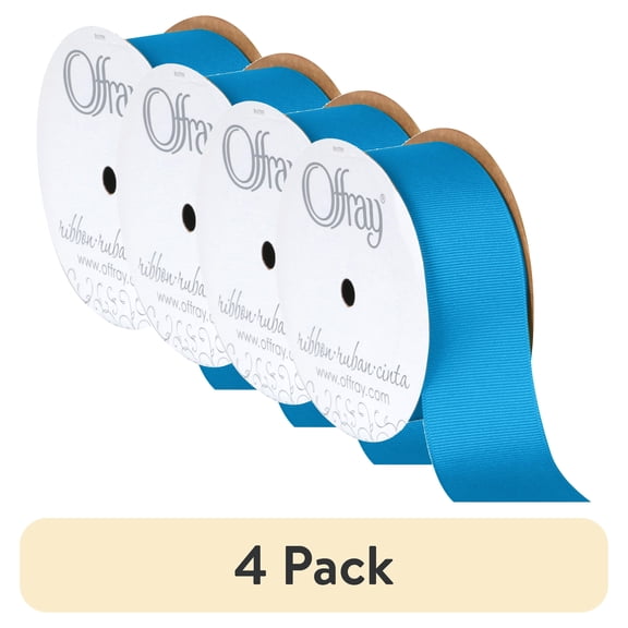 (4 pack) Offray Ribbon, Lagoon Blue 1 1/2 inch Grosgrain Polyester Ribbon, 12 feet