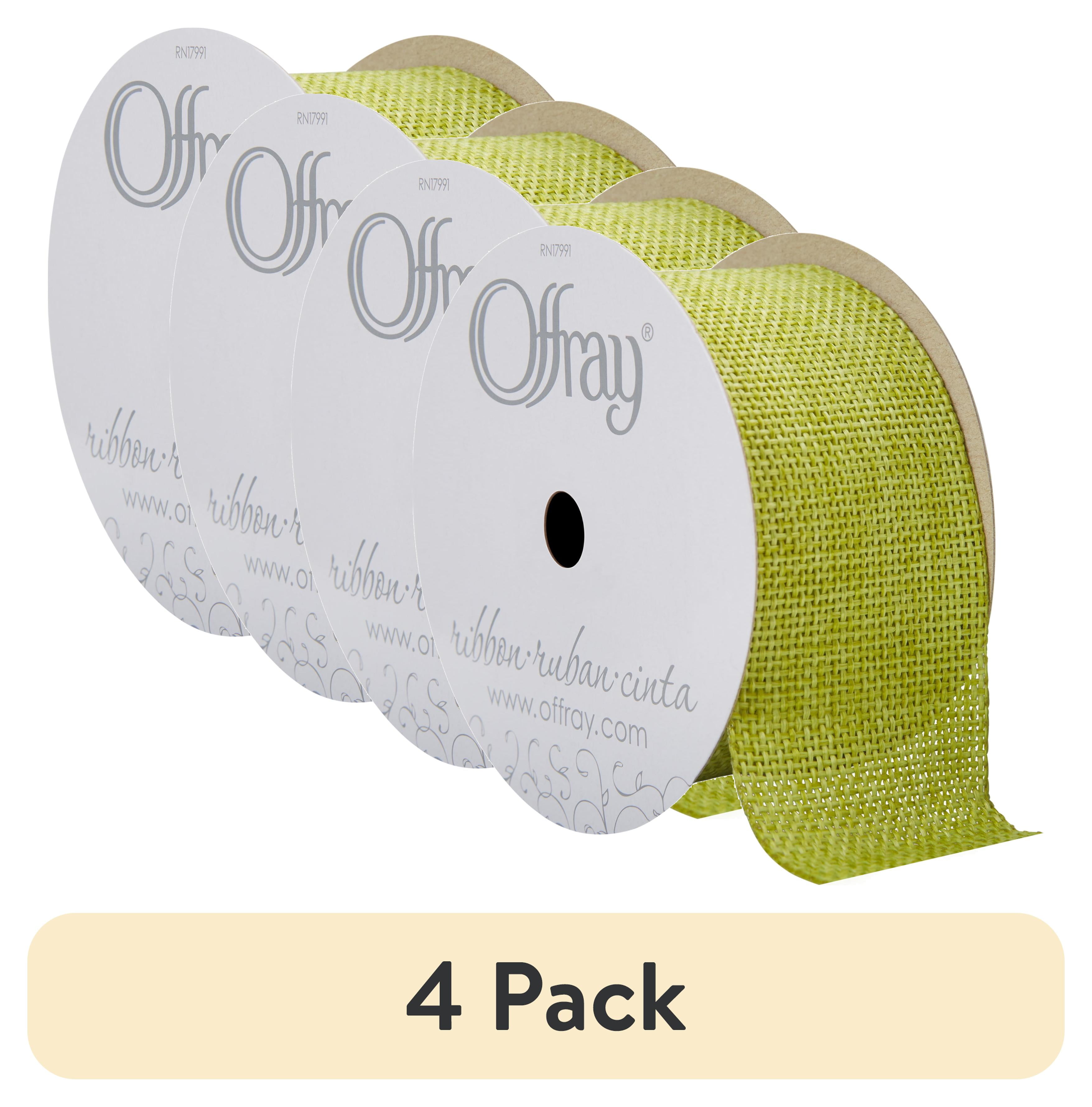 (4 pack) Offray Ribbon, Lemongrass Green 1 1/2 inch Woven Burlap Woven Ribbon, 9 feet