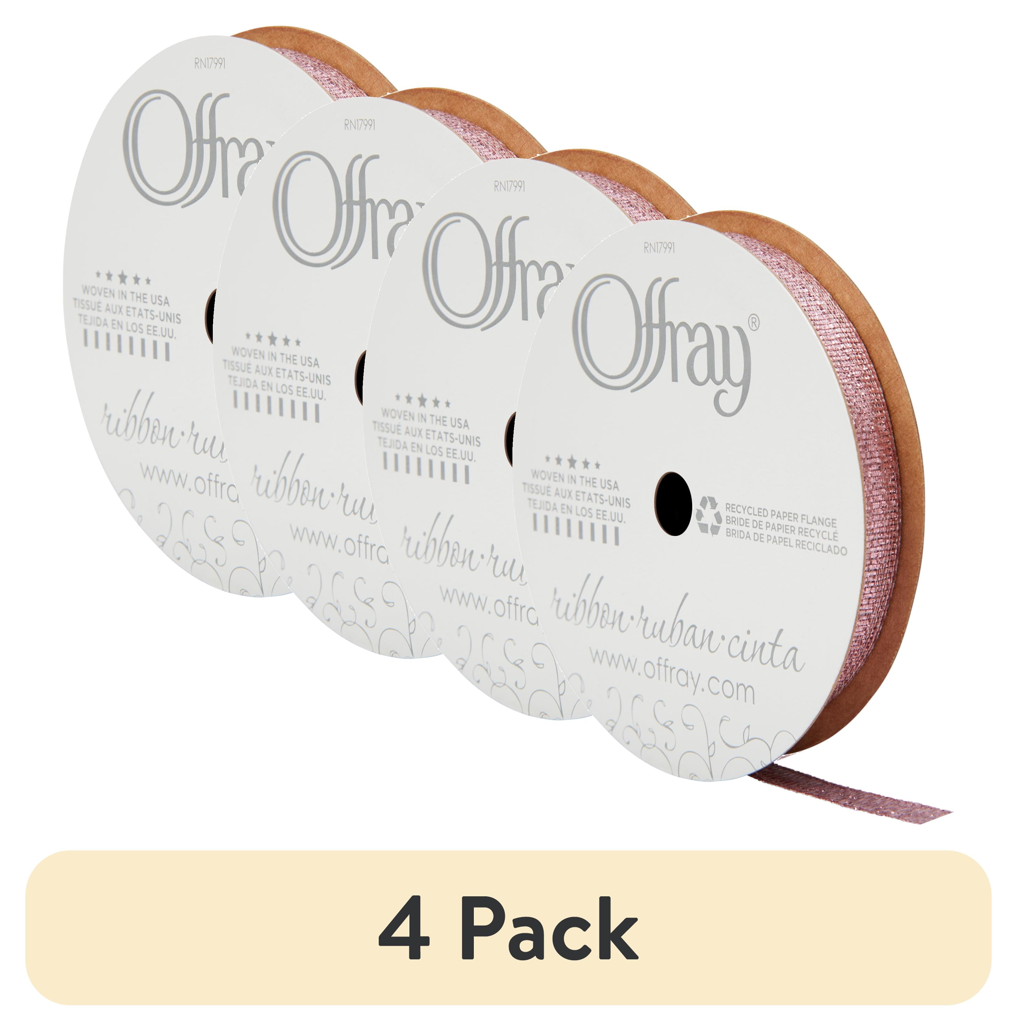 (4 pack) Offray Ribbon, Light Pink 3/8 inch Galena Metallic Ribbon for Wedding, Crafts, and Gifting, 9 feet, 1 Each