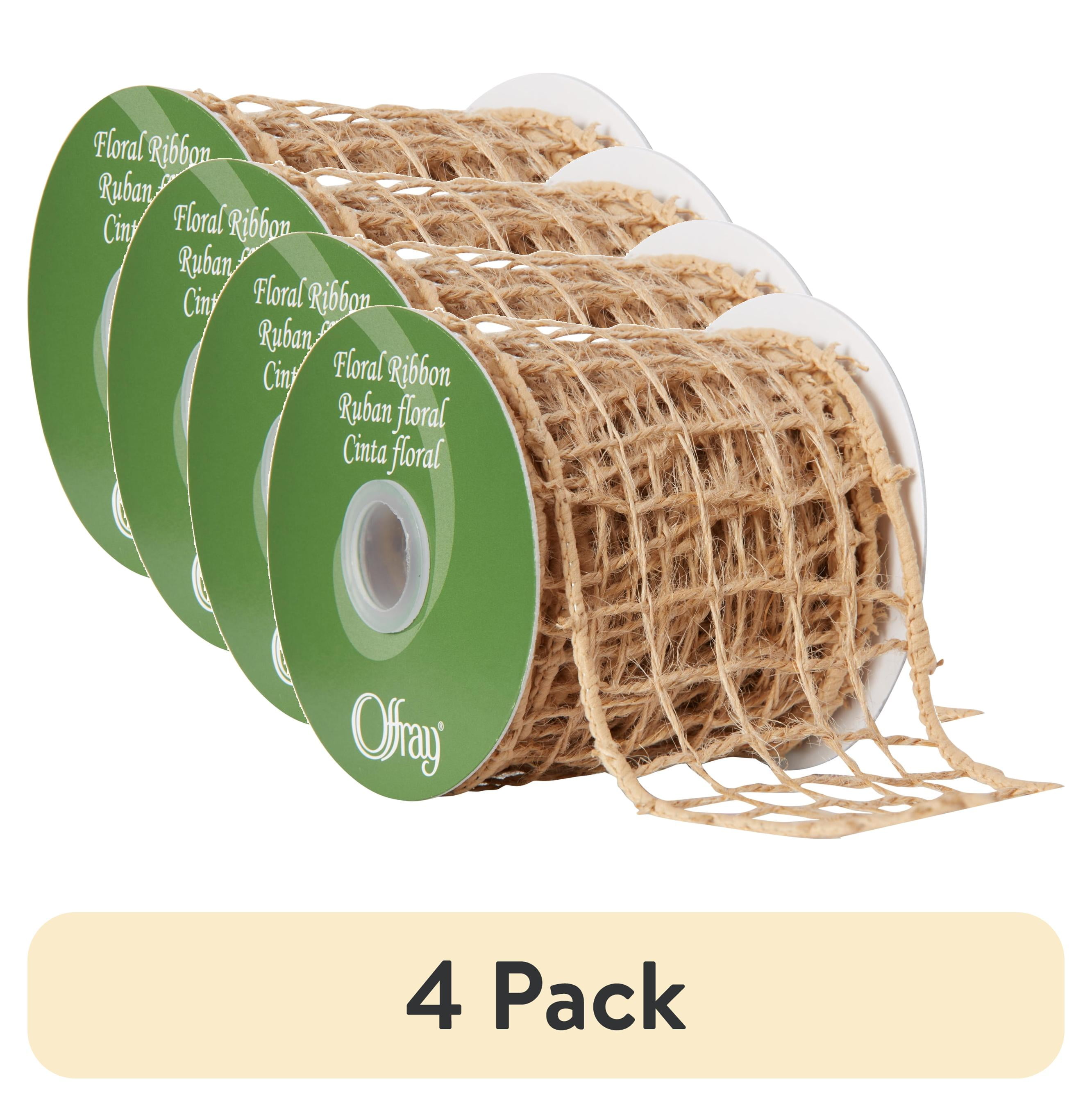 (4 pack) Offray Ribbon, Natural 2 1/2 inch Wired Burlap Ribbon for Floral, Crafts, and Decor, 9 feet, 1 Each