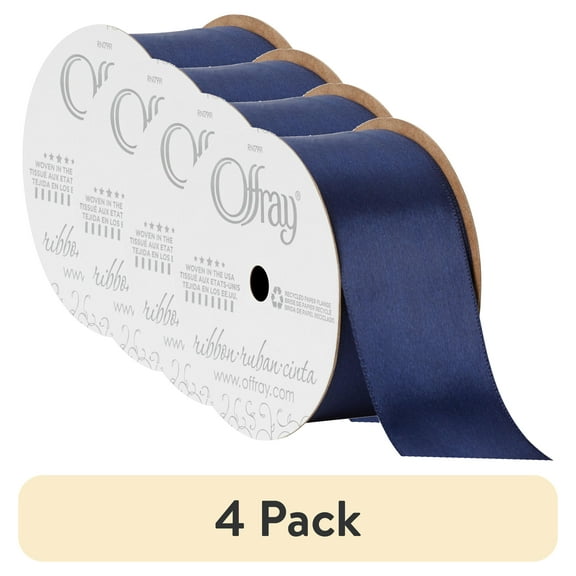(4 pack) Offray Ribbon, Navy 1 1/2 inch Single Face Satin Polyester Ribbon, 12 feet