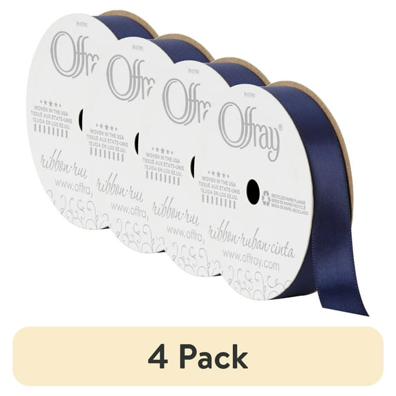 (4 pack) Offray Ribbon, Navy Blue 5/8 inch Single Face Satin Polyester Ribbon, 18 feet