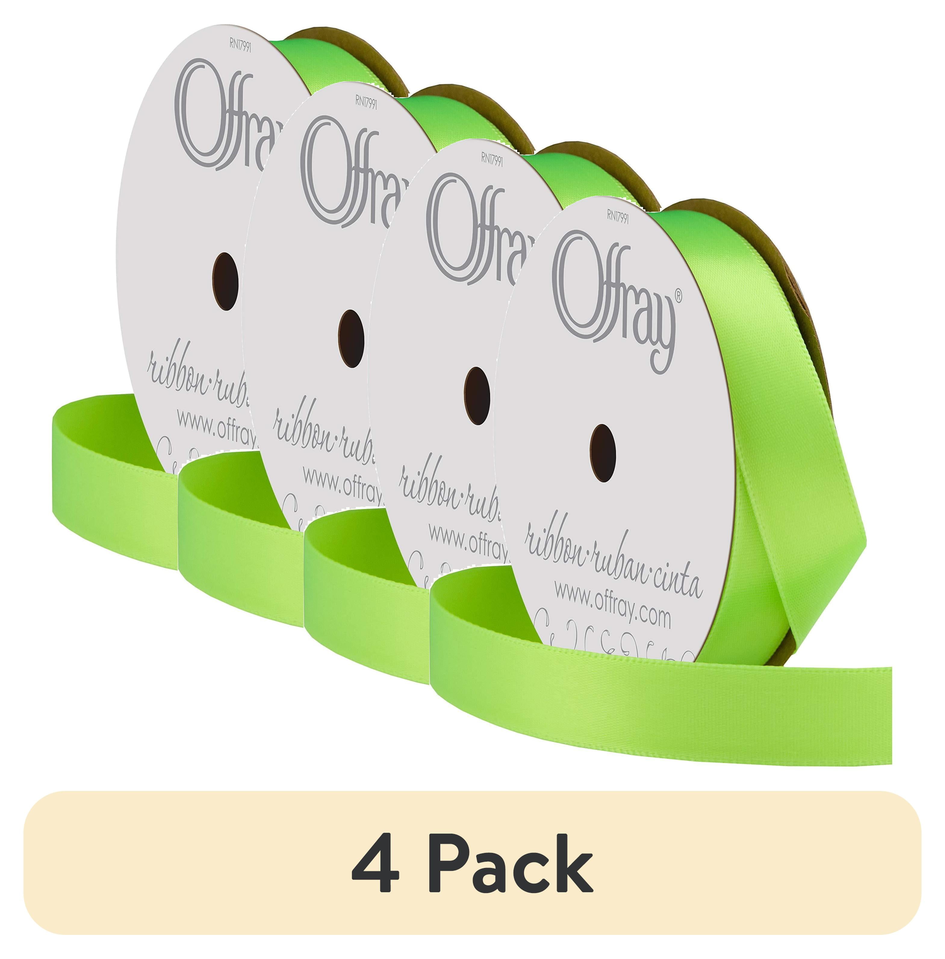 (4 pack) Offray Ribbon, Neon Green 5/8 inch Single Face Satin Polyester Ribbon, 18 feet