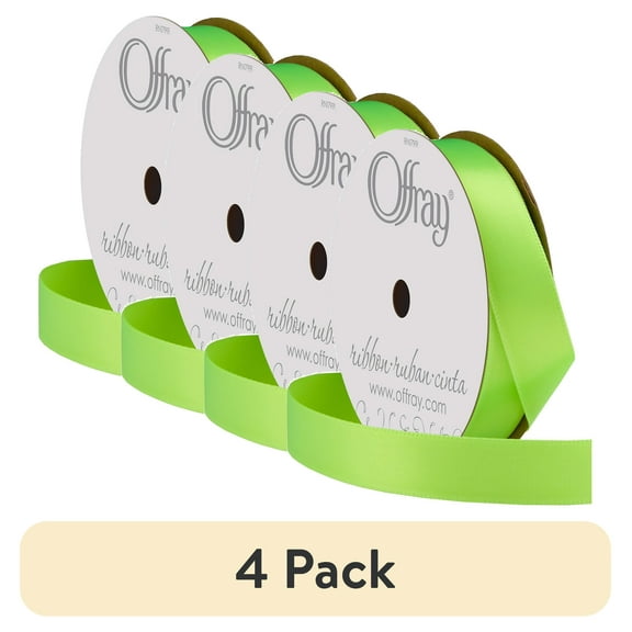 (4 pack) Offray Ribbon, Neon Green 5/8 inch Single Face Satin Polyester Ribbon, 18 feet