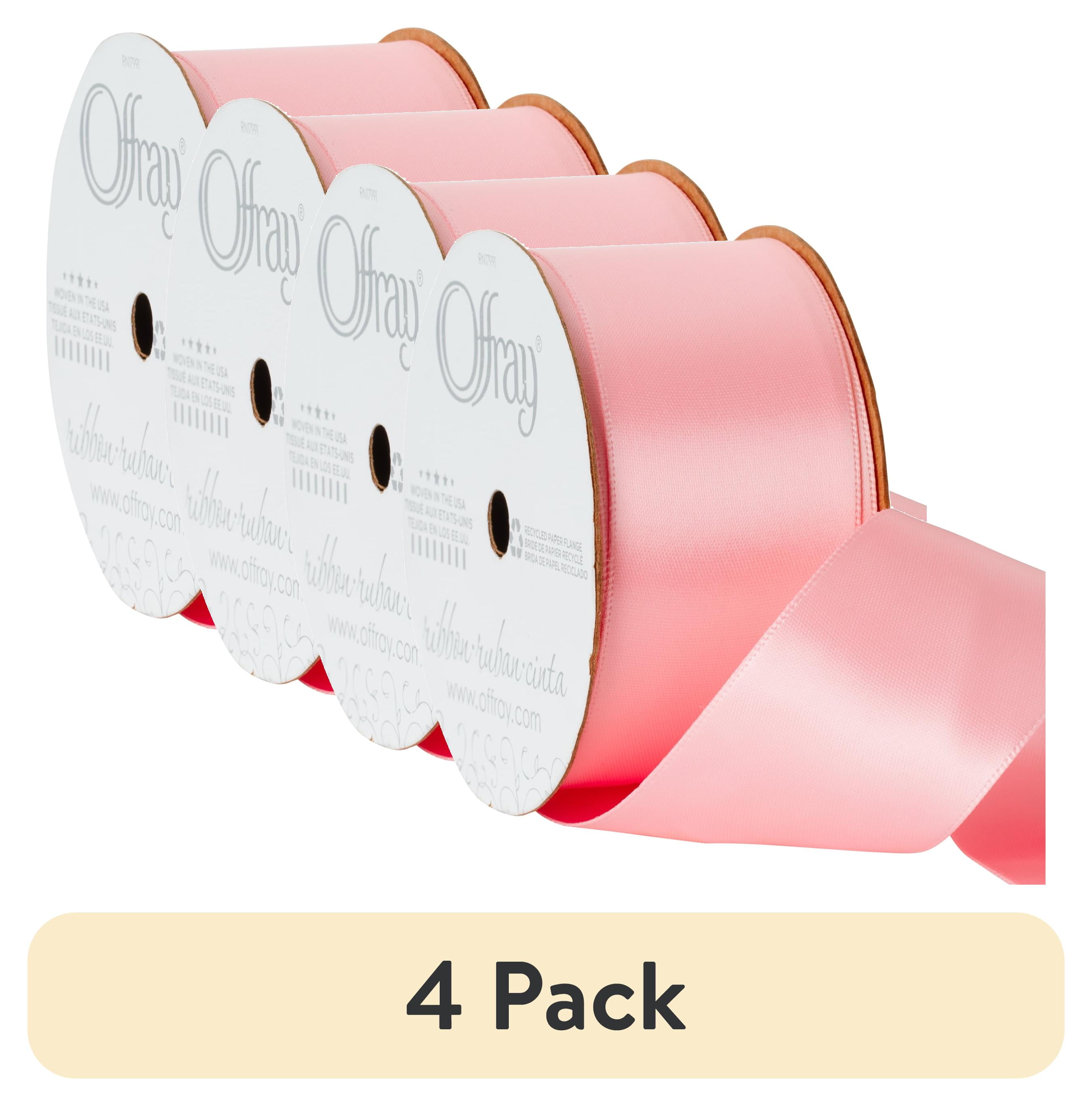 (4 pack) Offray Ribbon, Pink 1 1/2 inch Double Face Satin Polyester Ribbon, 12 feet