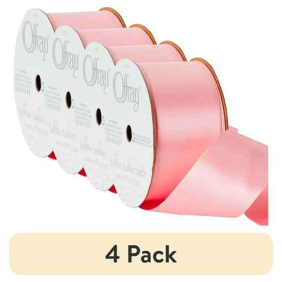 (4 pack) Offray Ribbon, Pink 1 1/2 inch Double Face Satin Polyester Ribbon, 12 feet