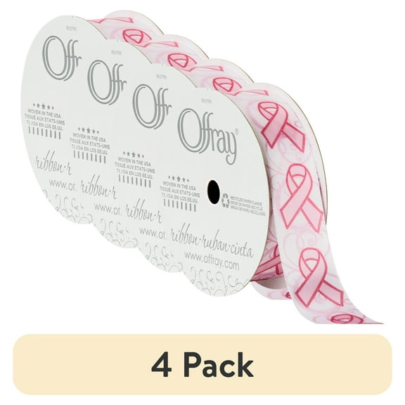 (4 pack) Offray Ribbon, Pink 7/8 inch Breast Cancer Awareness Satin Ribbon, 9 feet
